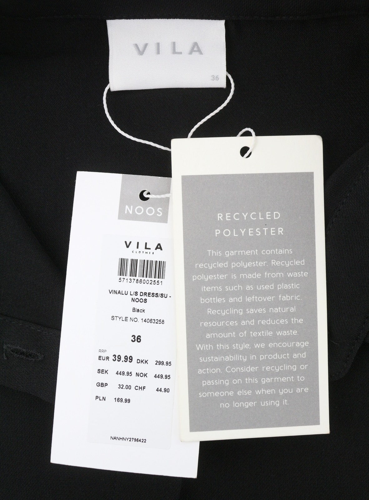 VILA Nalu L/S Women Dress EU36 S Black Half Button Long Sleeve Knee-Length