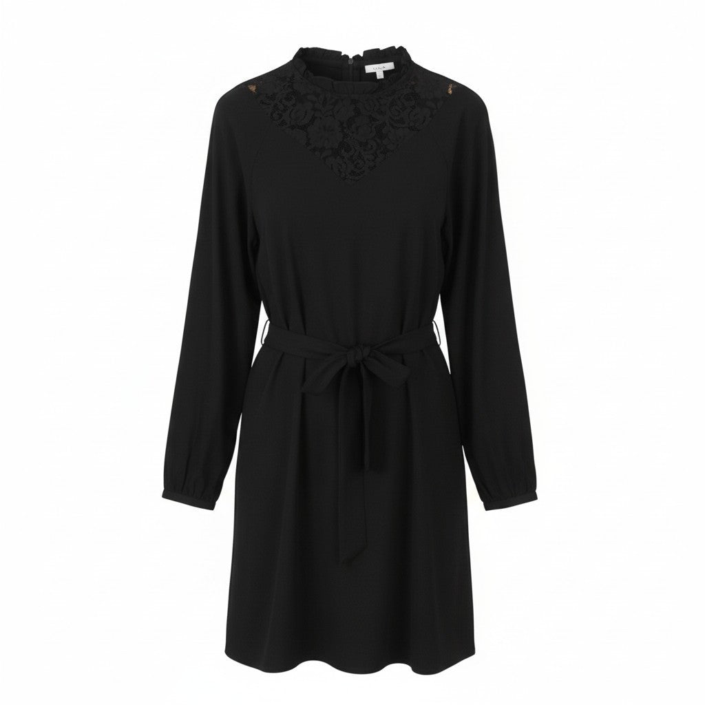 VILA Suvita L/S Lace Women Dress EU40 L Tall Black Belted Long Sleeve Mini