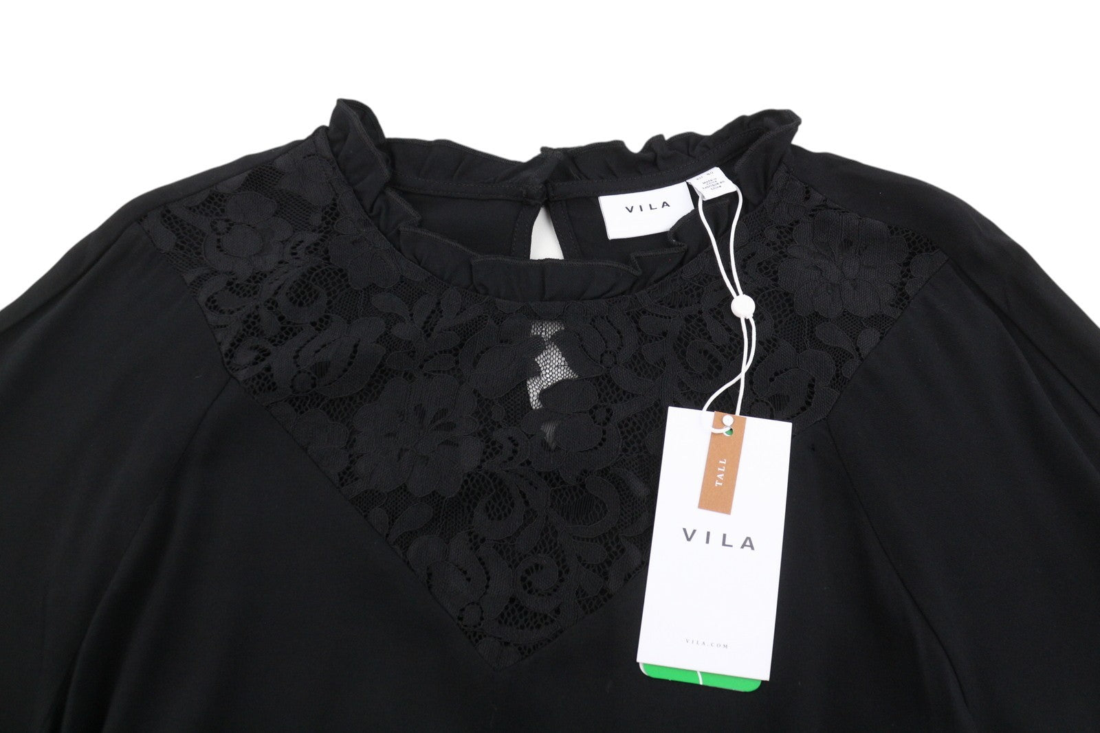 VILA Suvita L/S Lace Women Dress EU40 L Tall Black Belted Long Sleeve Mini