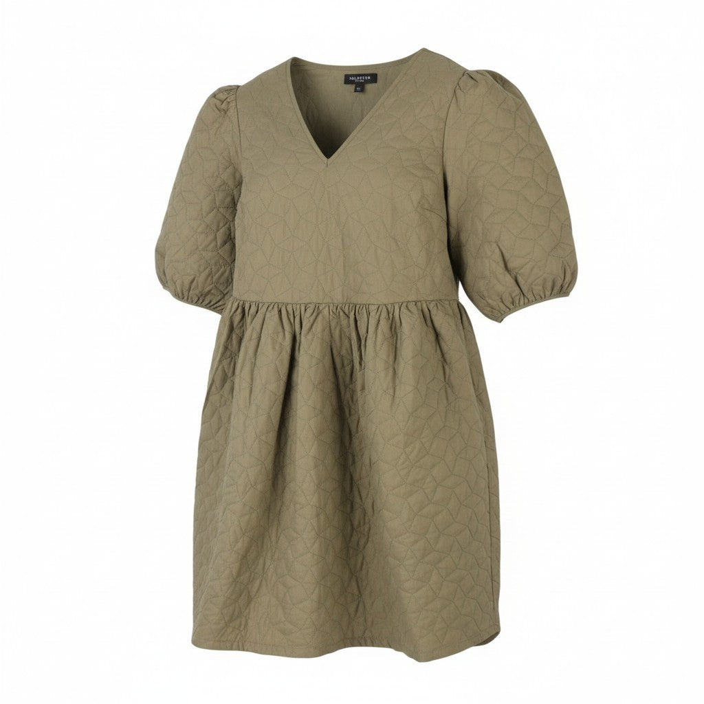 SELECTED Julia 2/4 Quilt Women Dress EU36 S Olive Night Textured Puffs Sleeves
