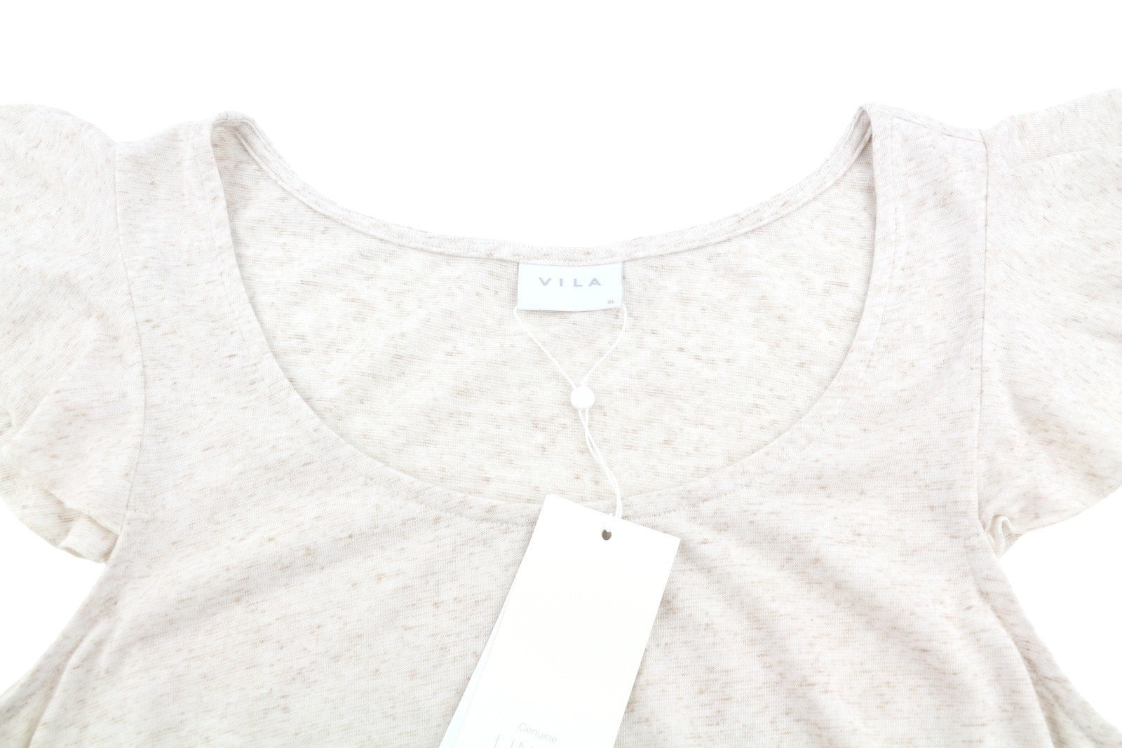 VILA Baria Flounce Women Dress XL Melange Linen Blend Round Neck Knee-Length