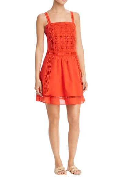 MAISON SCOTCH Women Dress M Orange Broderie Anglaise Square Collar Mini