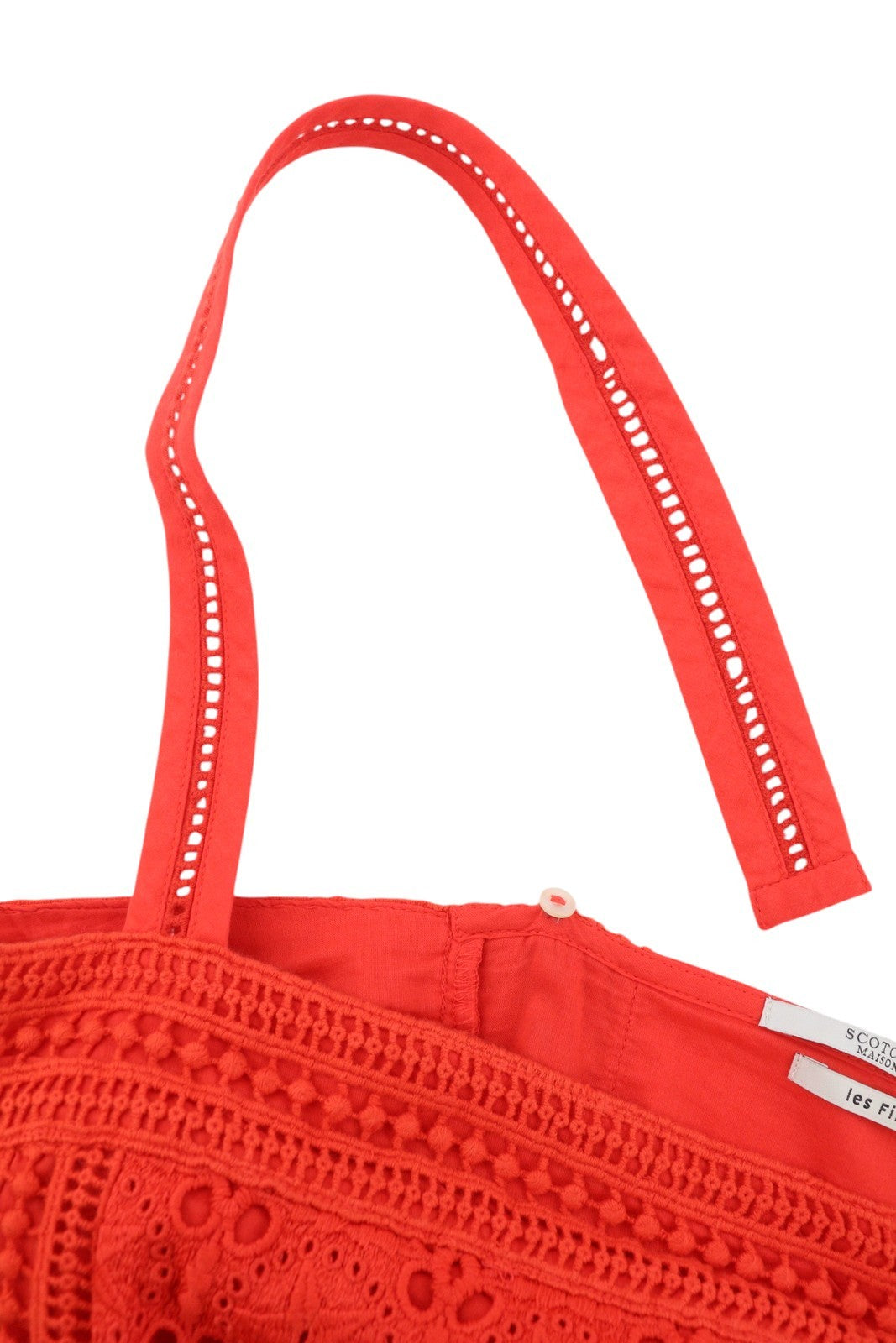 MAISON SCOTCH Women Dress M Orange Broderie Anglaise Square Collar Mini