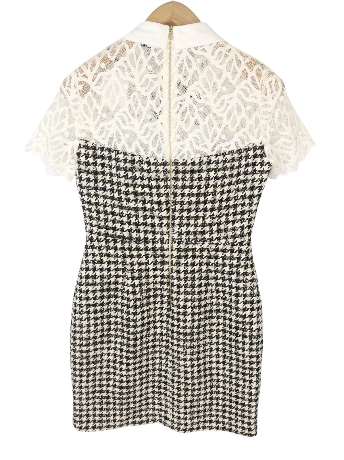 SANDRO Rozeana Women Dress EU36 S Houndstooth Lace Panelled Tweed Mini RRP325