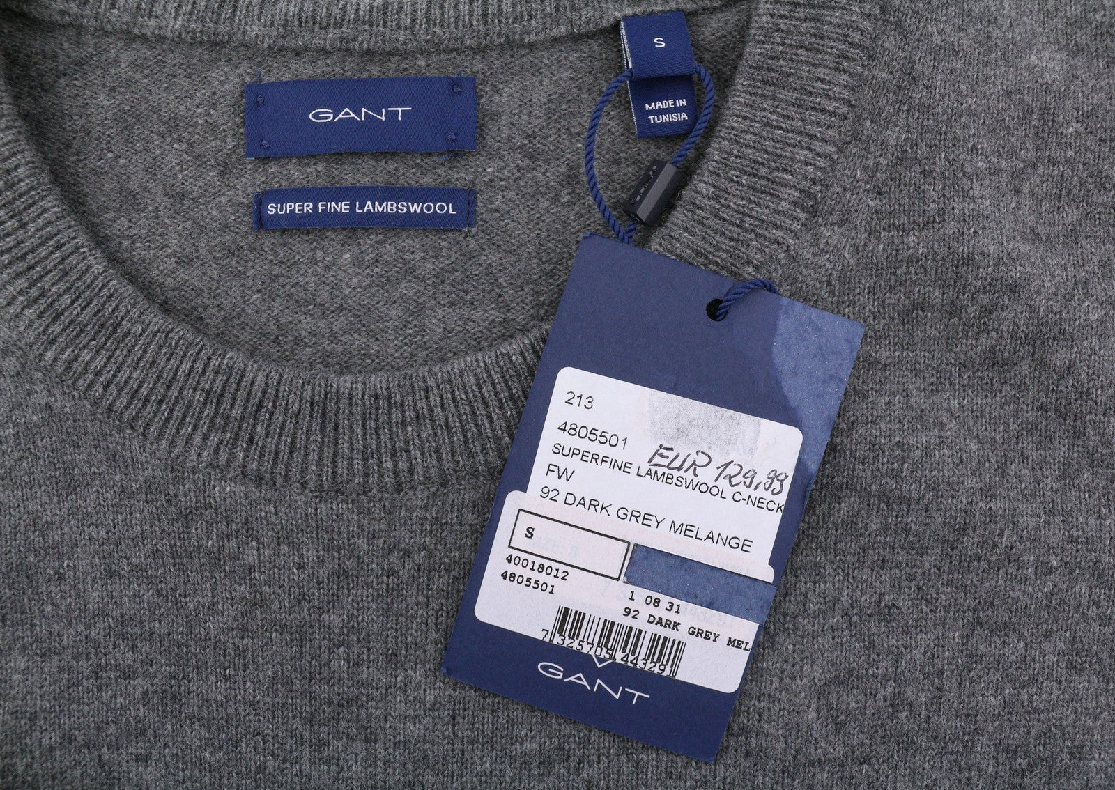 GANT Superfine Lambswool C-Neck Women Jumper S Dark Grey Melange Knit Top