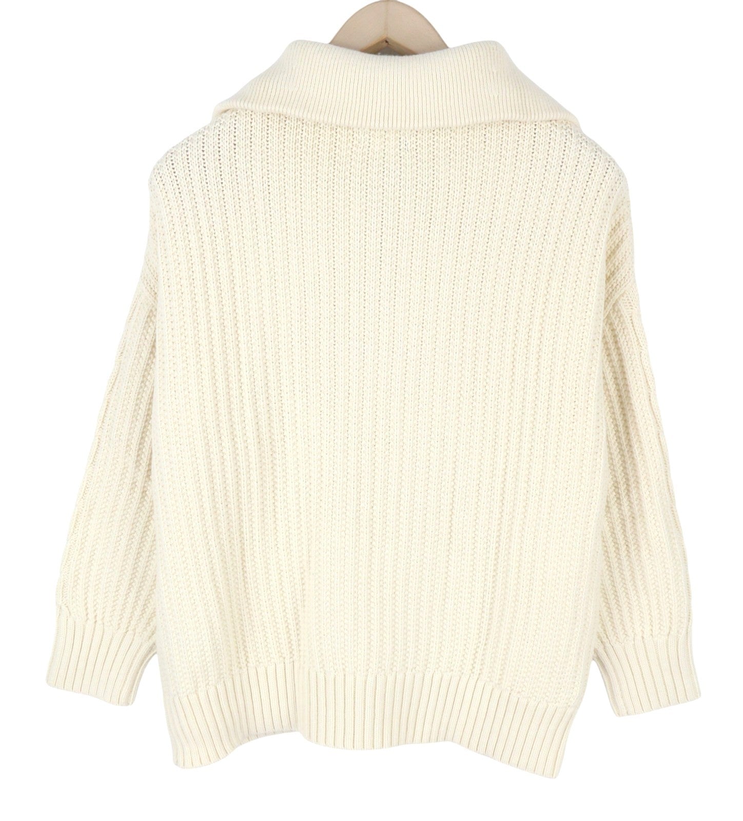 GANT Cable Half Zip Women Jumper L Cream Wool Blend Knit Sweater