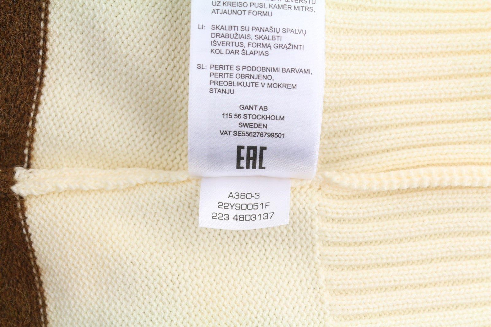 GANT Block Striped C-Neck Women Jumper L Cream Alpaca Blend Knit Sweater
