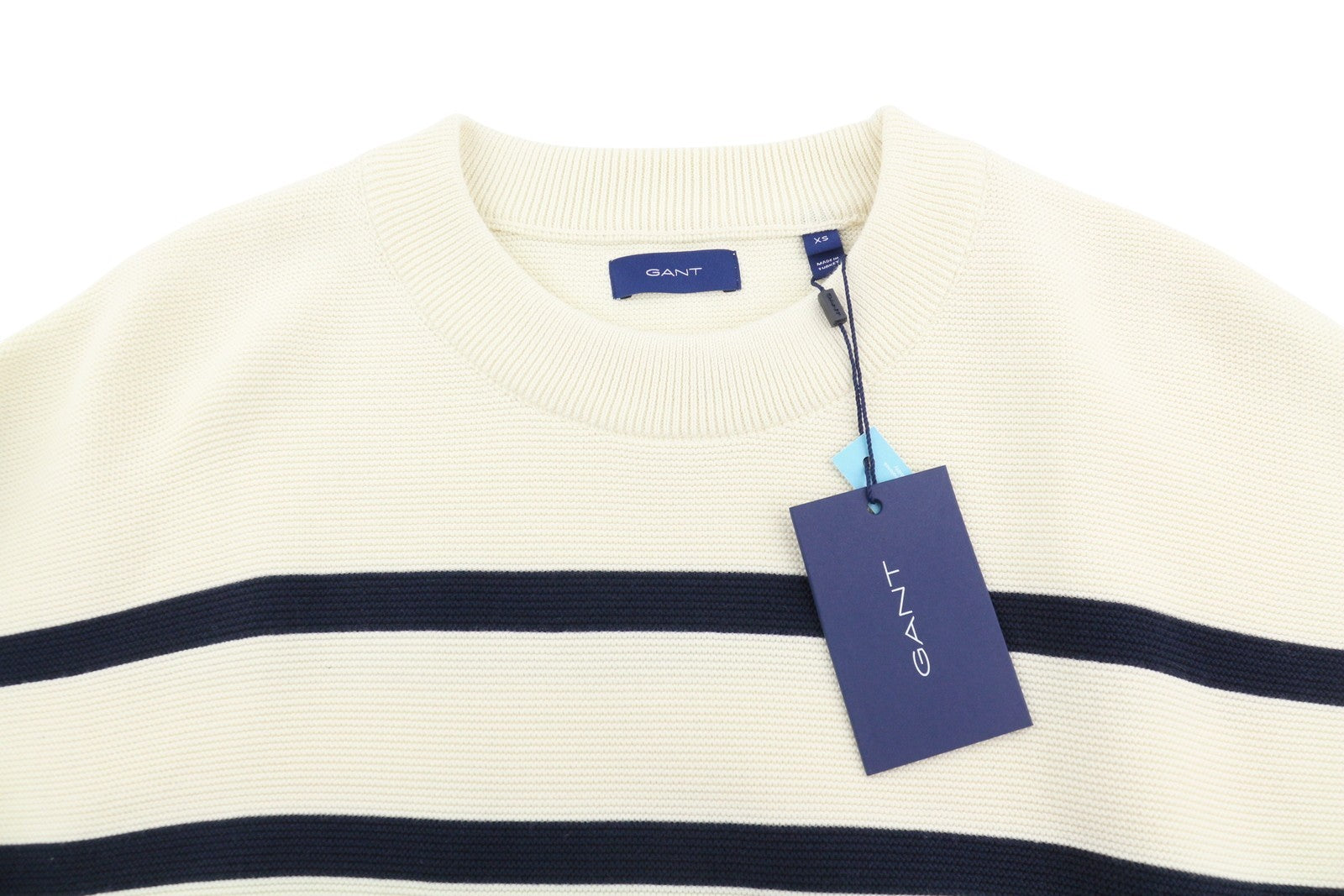 GANT Breton Stripe C-Neck Women Jumper XS Cream Stretch Knit Sweater