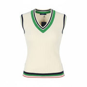 GANT Striped Rib Knit Vest Women Waistcoat XL Cream V-Neck Stretch Knitwear