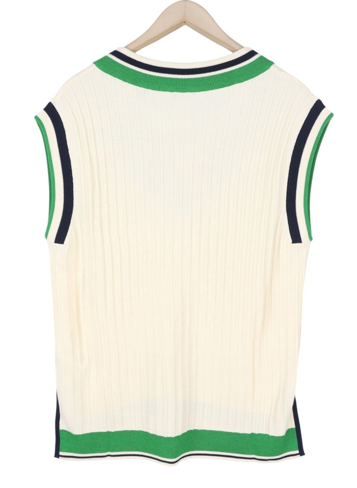 GANT Striped Rib Knit Vest Women Waistcoat XL Cream V-Neck Stretch Knitwear