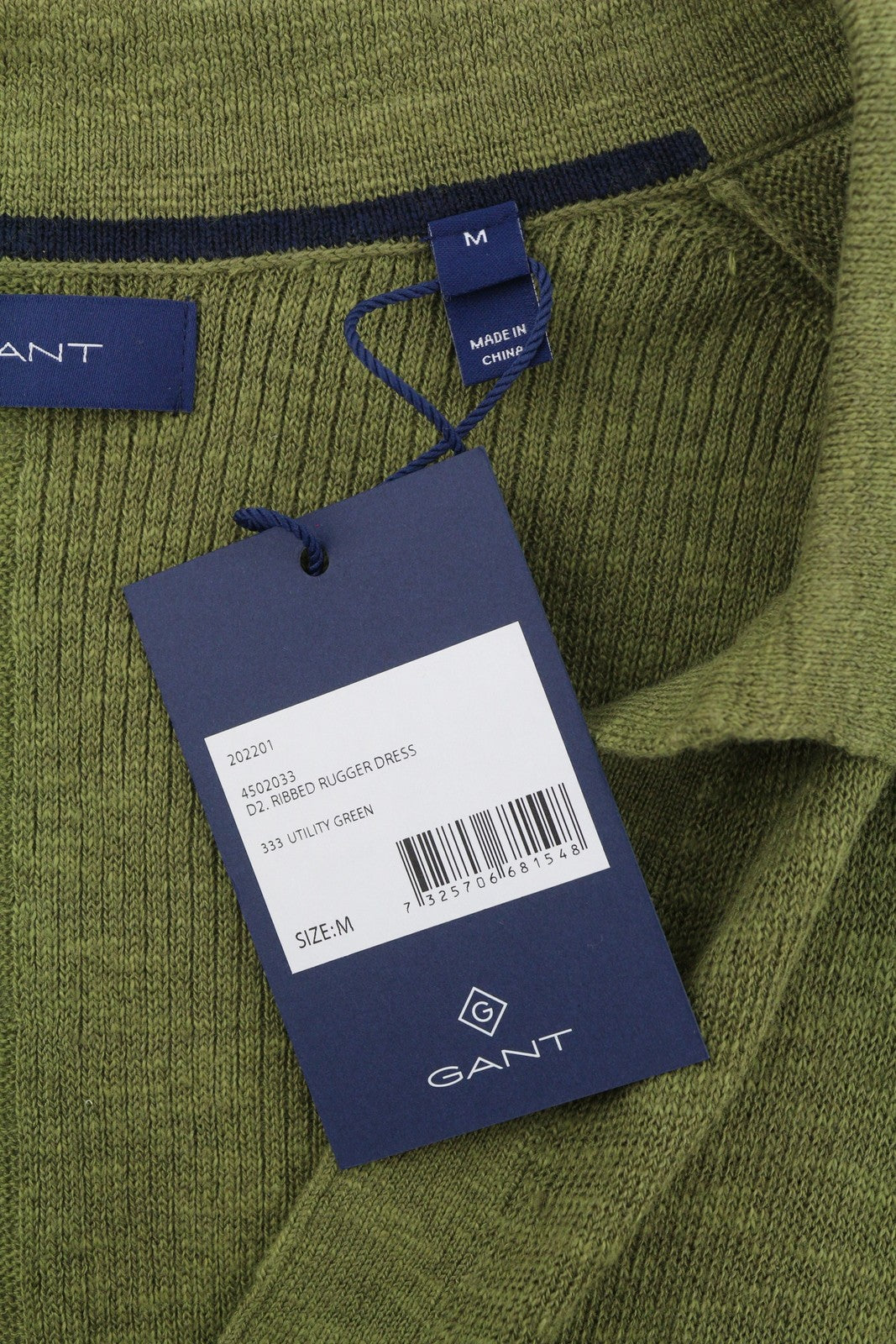 GANT Ribbed Rugger Women Dress M Utility Green Melange Linen Blend Polo