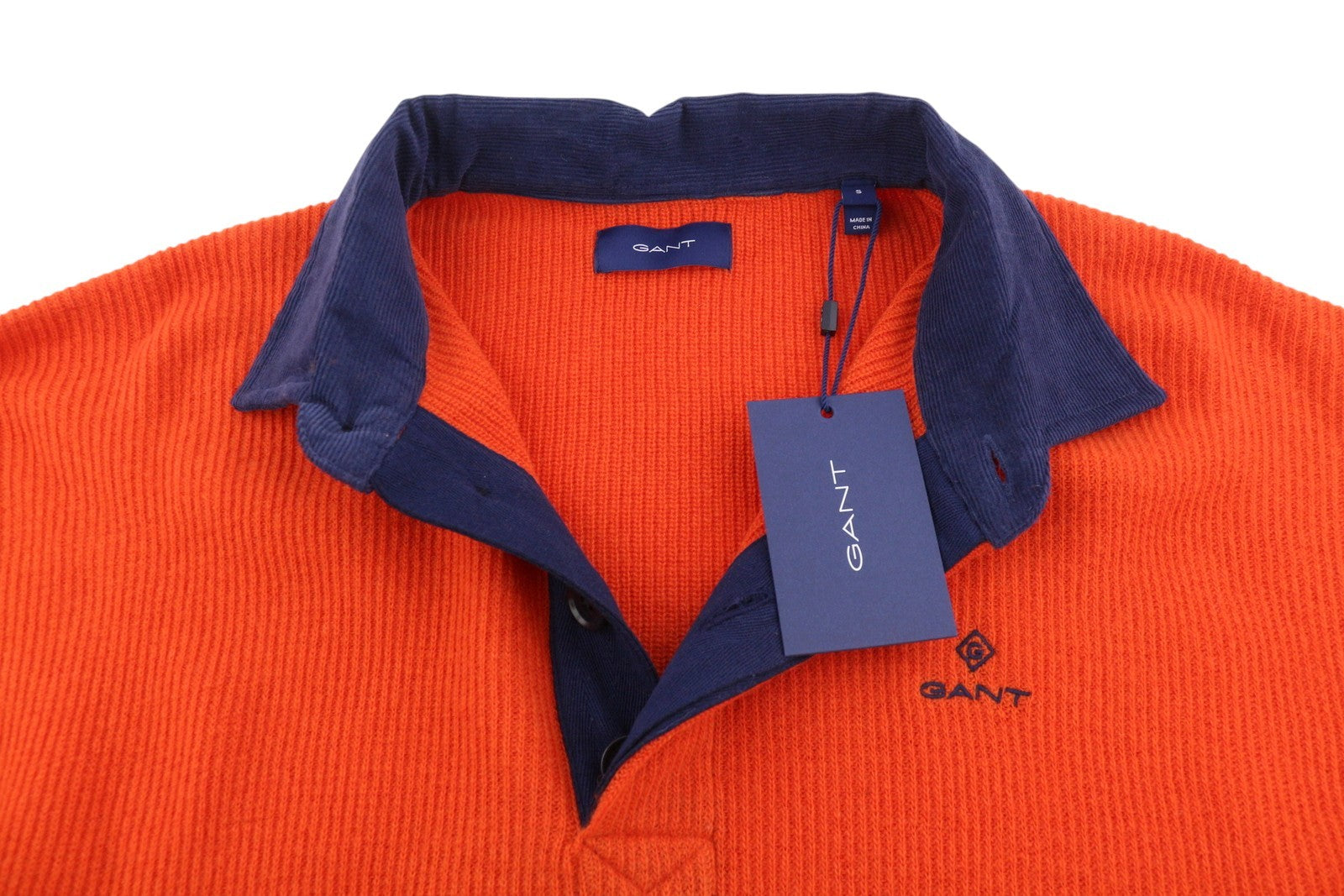 GANT Lambswool Rib Rugger Men Jumper S Pumpkin Orange Knit Sweater