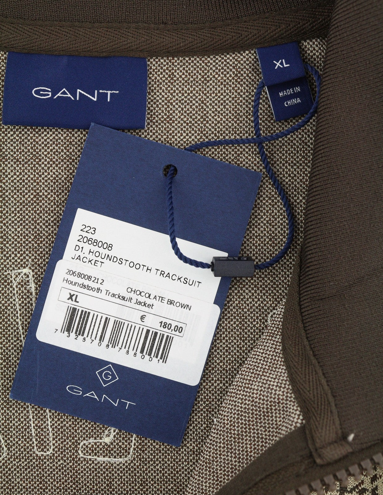 GANT Houndstooth Men Sweatshirt XL Chocolate Brown Zip High Neck RRP180