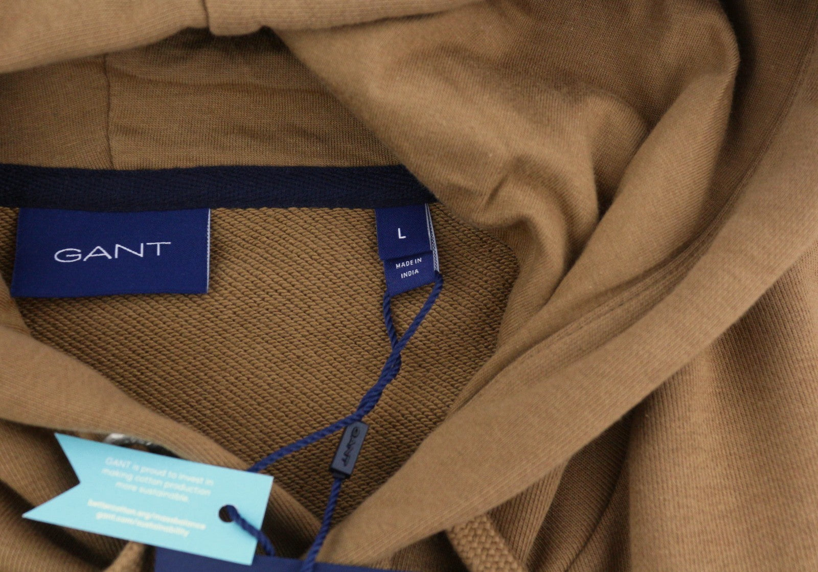 GANT Fall Sweat Men Hoodie L Roasted Walnut Front Logo Hooded Pull On