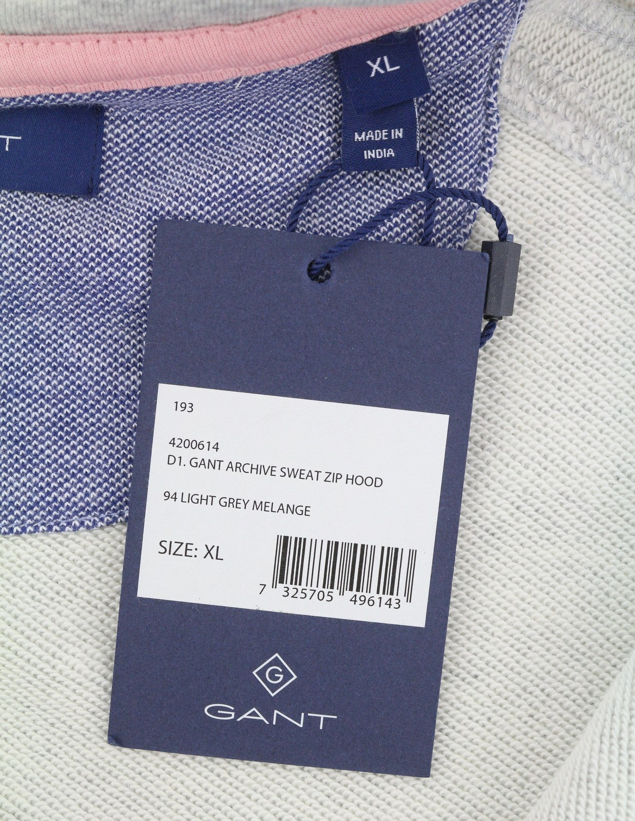 GANT Archive Sweat Zip Hood Women Hoodie XL Light Grey Melange Zip Logo