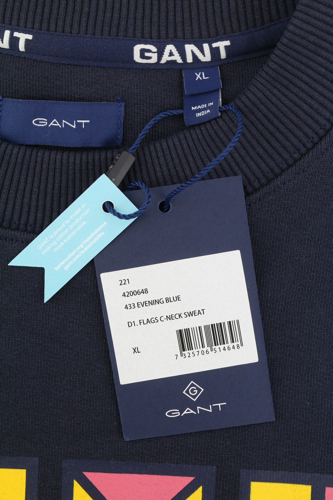 GANT Flags C-Neck Women Sweatshirt XL Evening Blue Logo Pull On