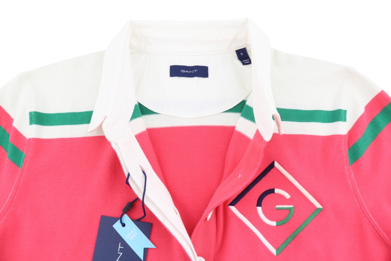 GANT Mixed Striped Heavy Rugger Women T-Shirt S Watermelon Red Rugby Polo