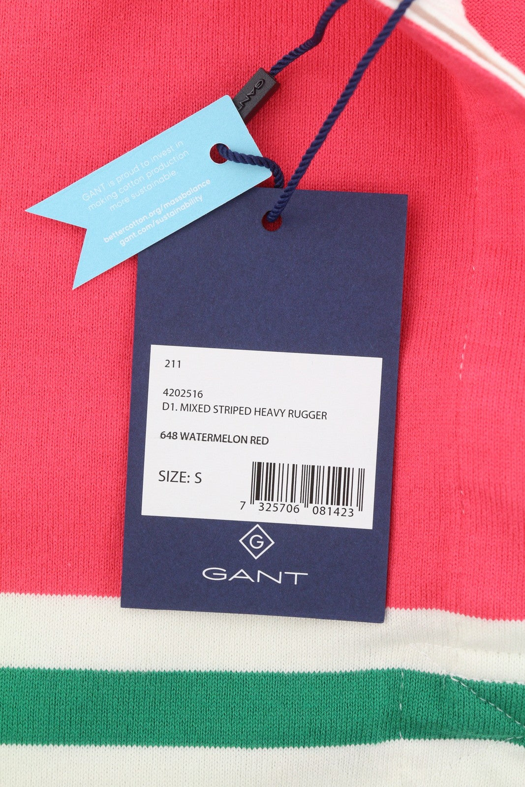 GANT Mixed Striped Heavy Rugger Women T-Shirt S Watermelon Red Rugby Polo