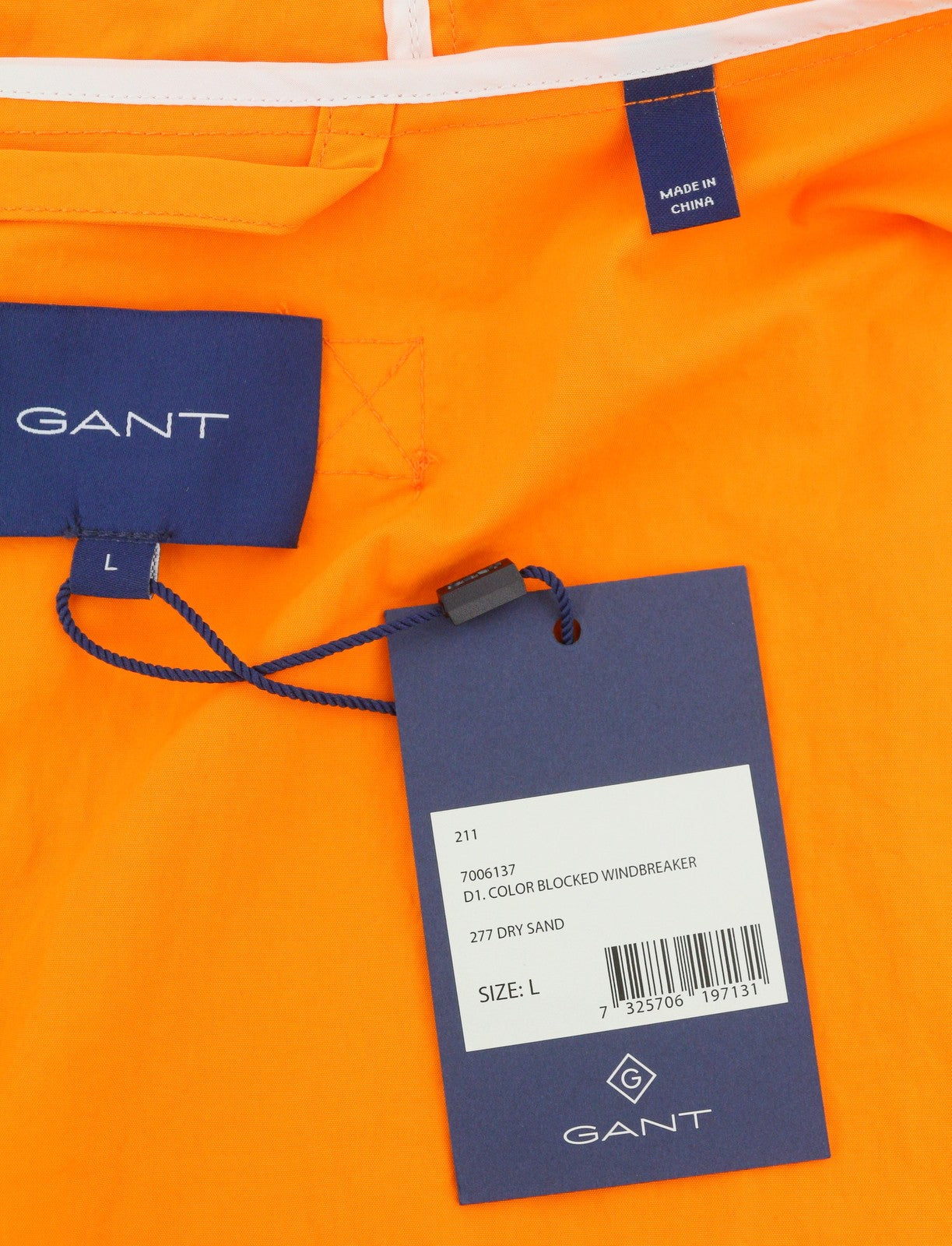 GANT Color Blocked Windbreaker Men Jacket L Dry Sand Hooded Zip Light