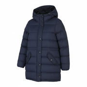 GANT Long Down Women Jacket XS Evening Blue Quilted Hooded Mid Coat