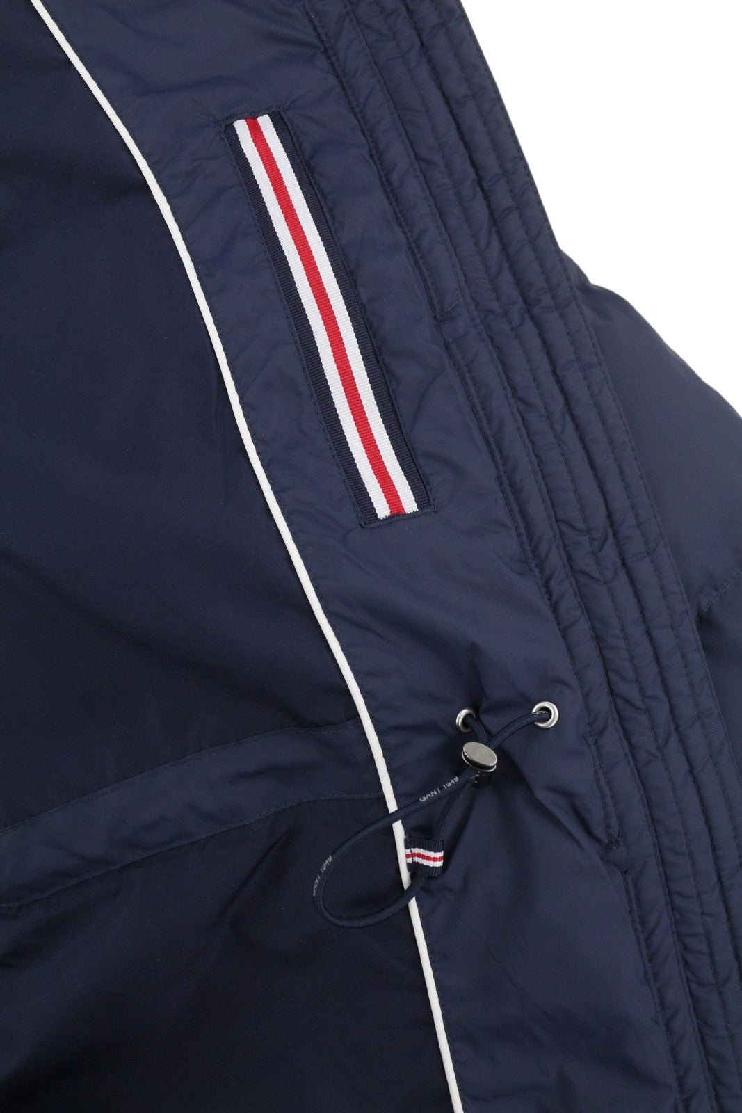 GANT Long Down Women Jacket XS Evening Blue Quilted Hooded Mid Coat