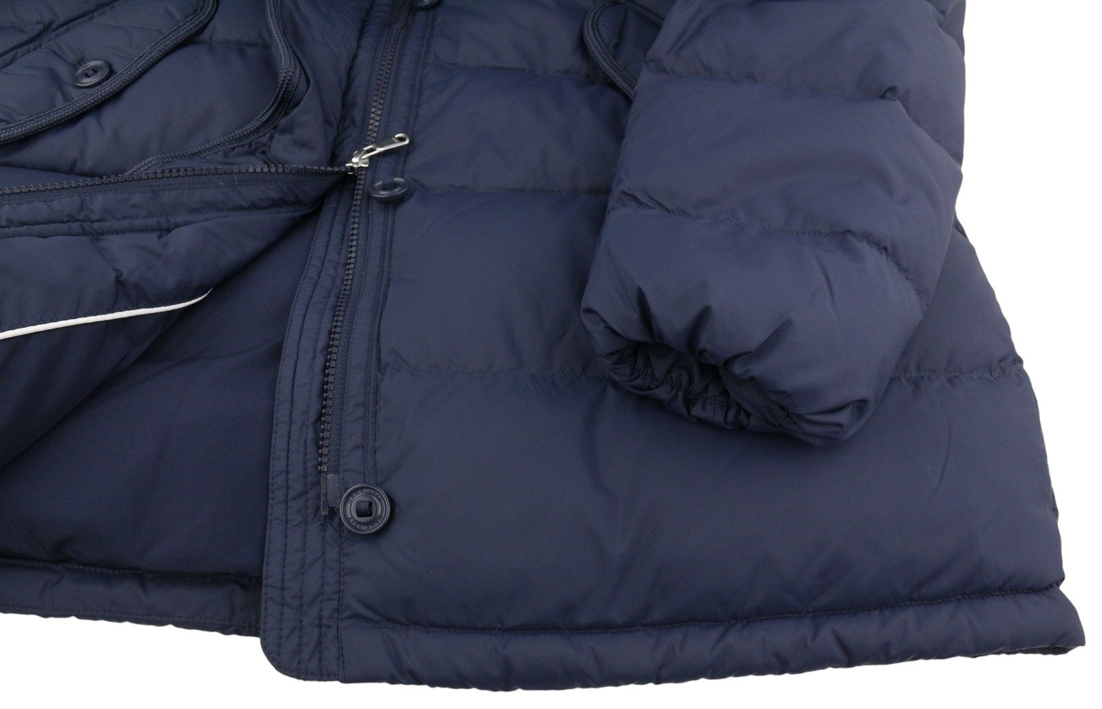 GANT Long Down Women Jacket XS Evening Blue Quilted Hooded Mid Coat