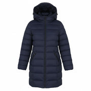 GANT Classic Down Long Women Jacket M Evening Blue Quilted Hood Coat