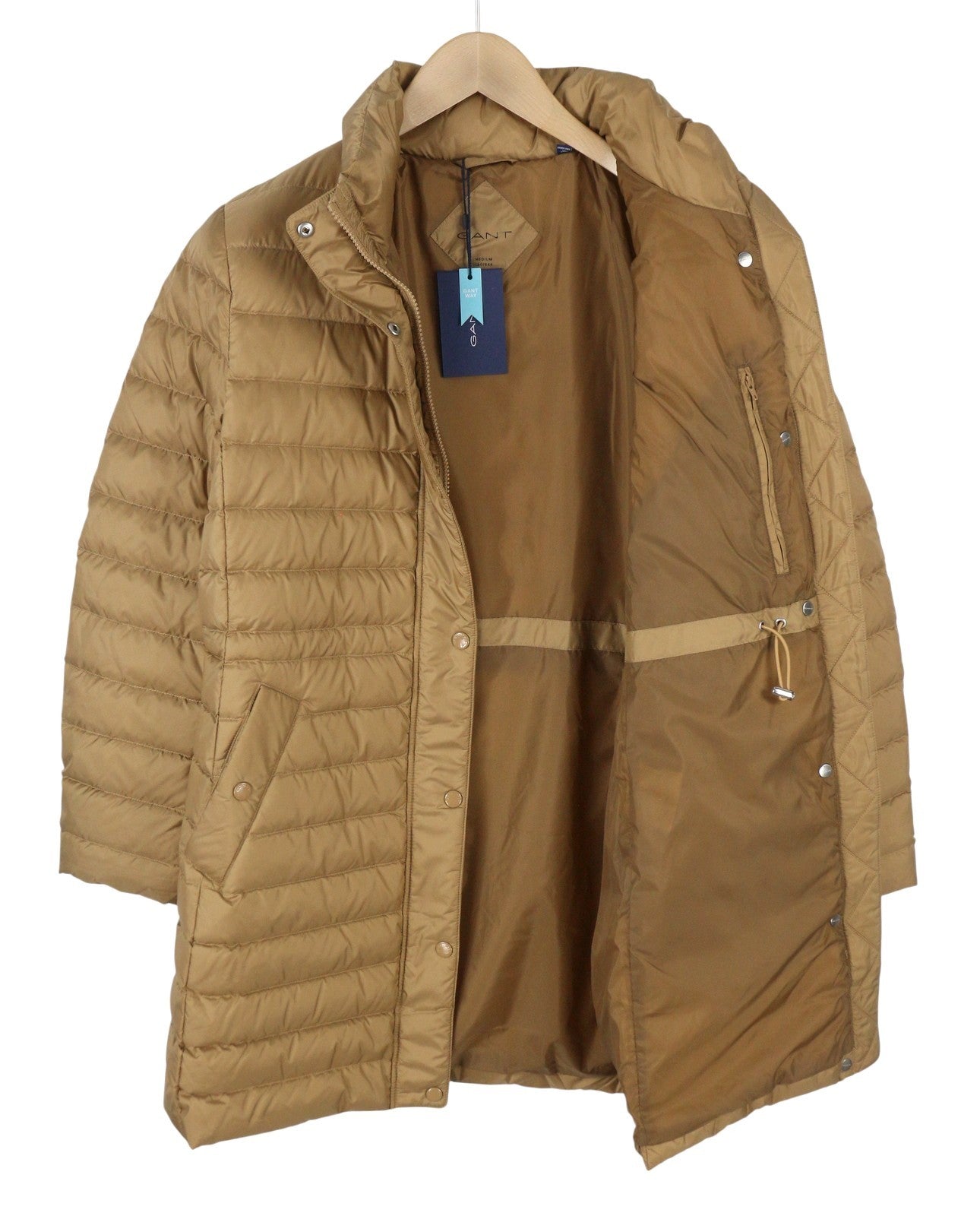 GANT Light Down Women Jacket M Warm Khaki Quilted High Neck Coat