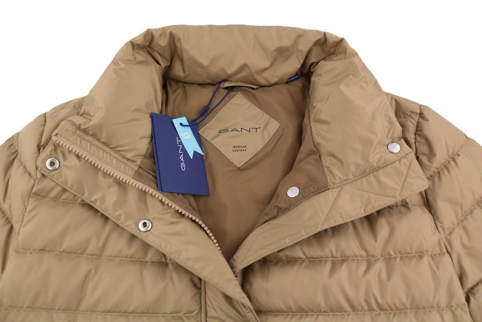 GANT Light Down Women Jacket M Warm Khaki Quilted High Neck Coat