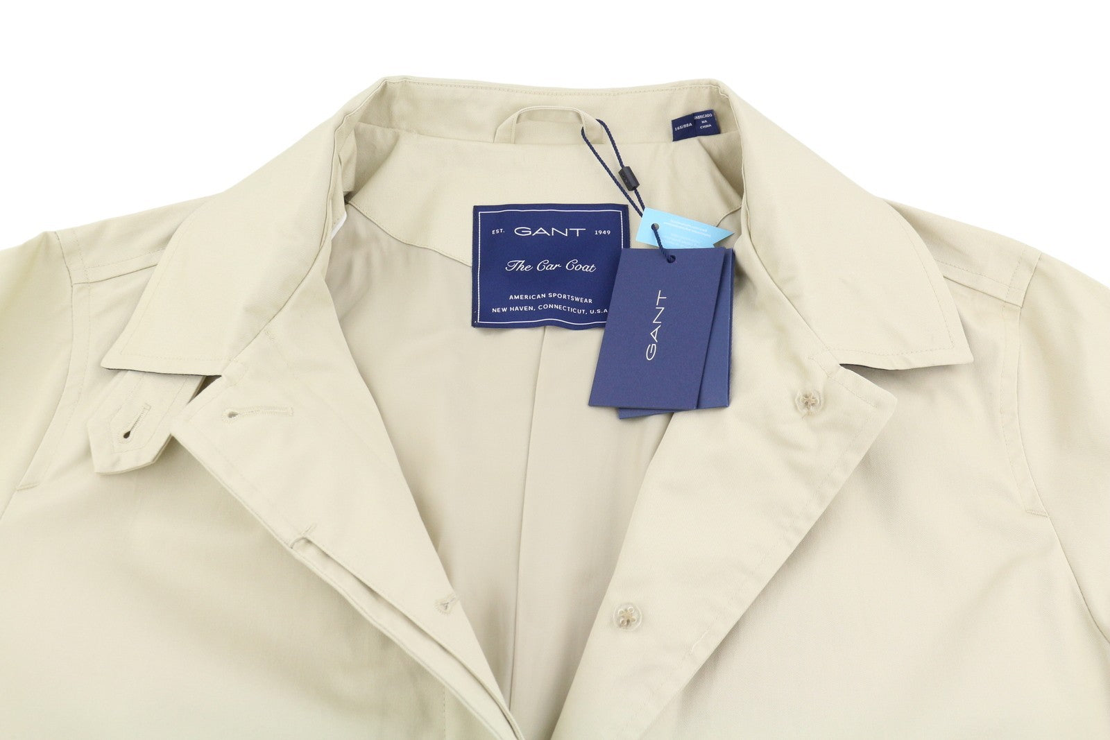 GANT Car Coat Women Jacket XL Desert Beige Hidden Button Mid Coat