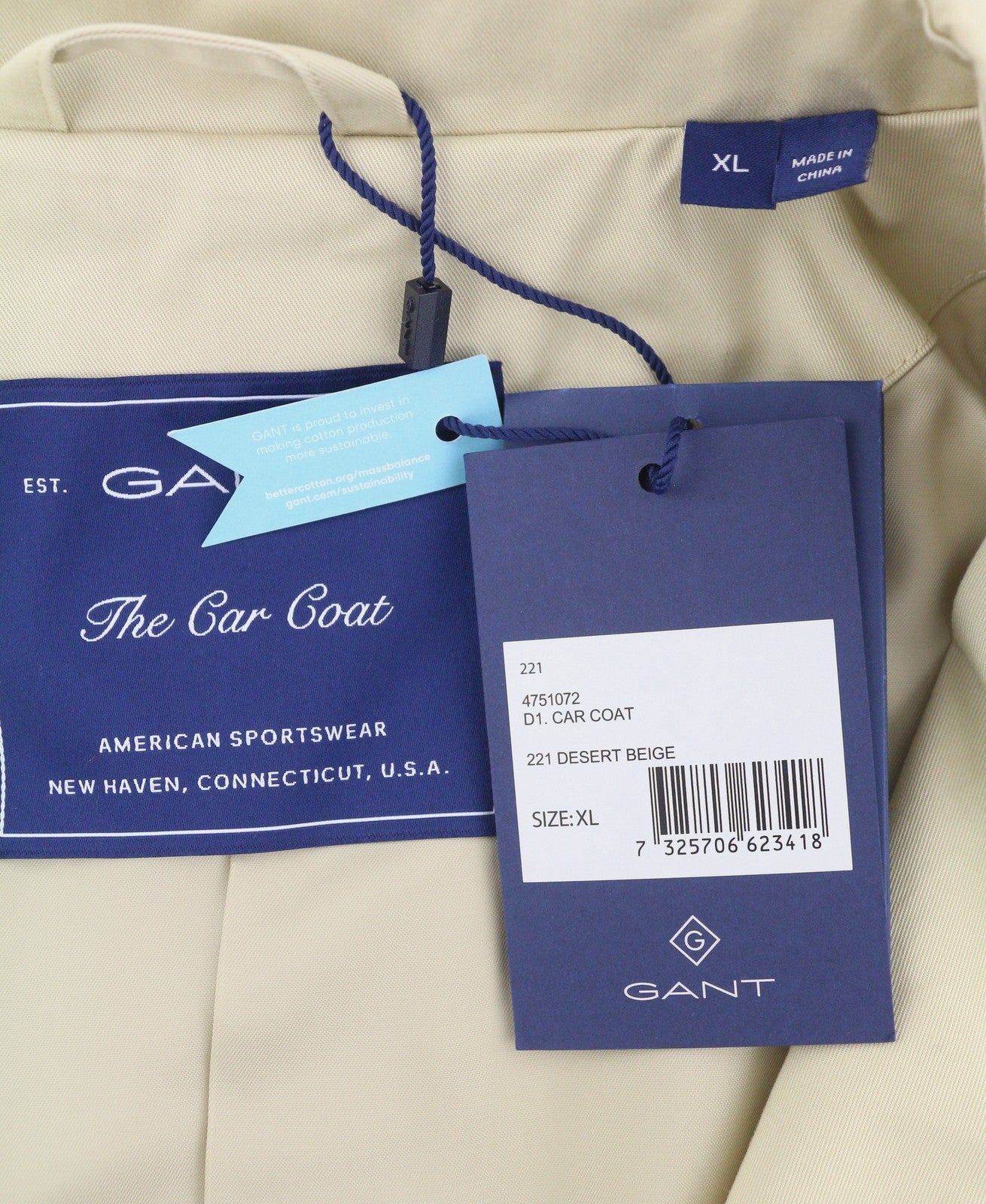 GANT Car Coat Women Jacket XL Desert Beige Hidden Button Mid Coat
