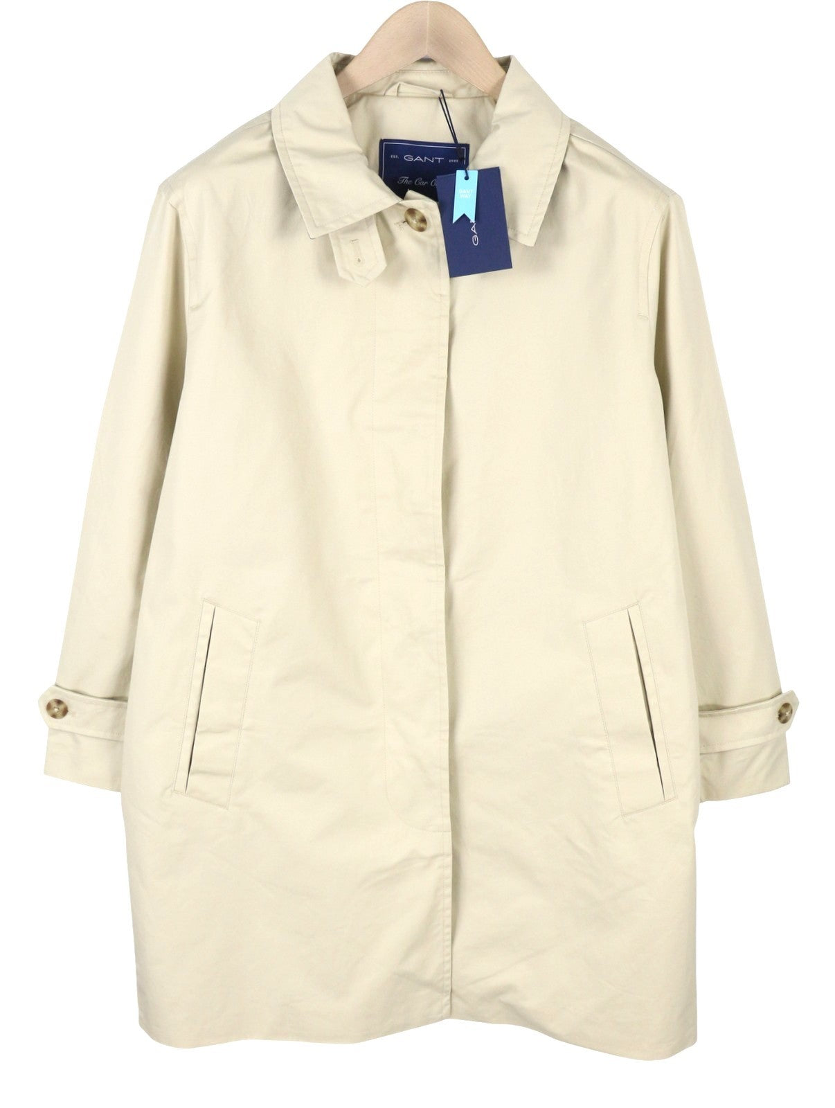 GANT Car Coat Women Jacket XL Desert Beige Hidden Button Mid Coat