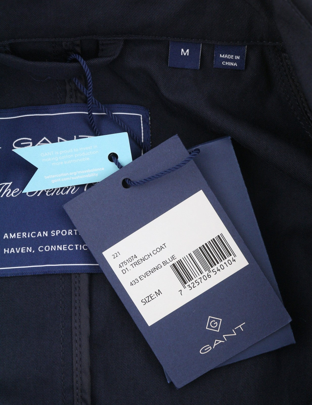 GANT Trench Coat Women Jacket M Evening Blue Belted Double Coat