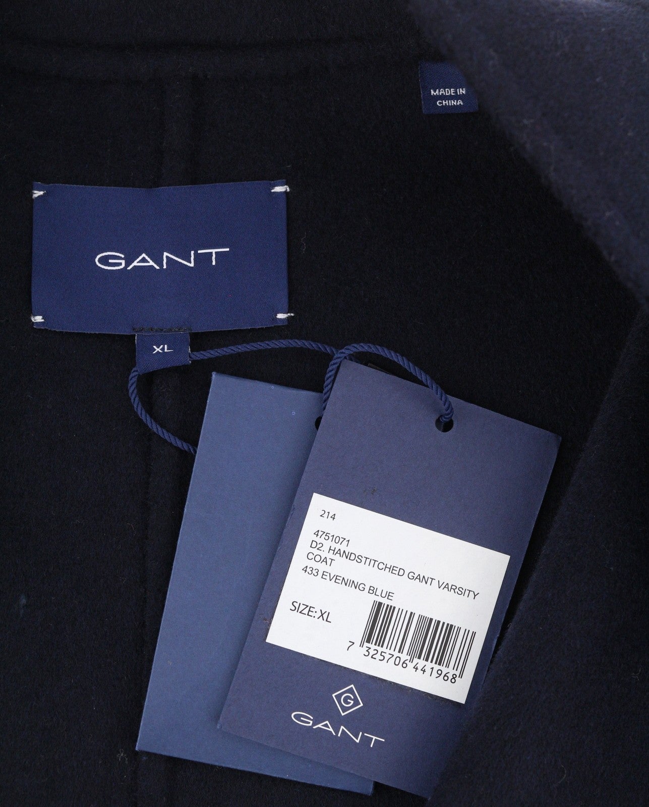 GANT Handstitched Varsity Women Coat XL Evening Blue Wool Cashmere Coat