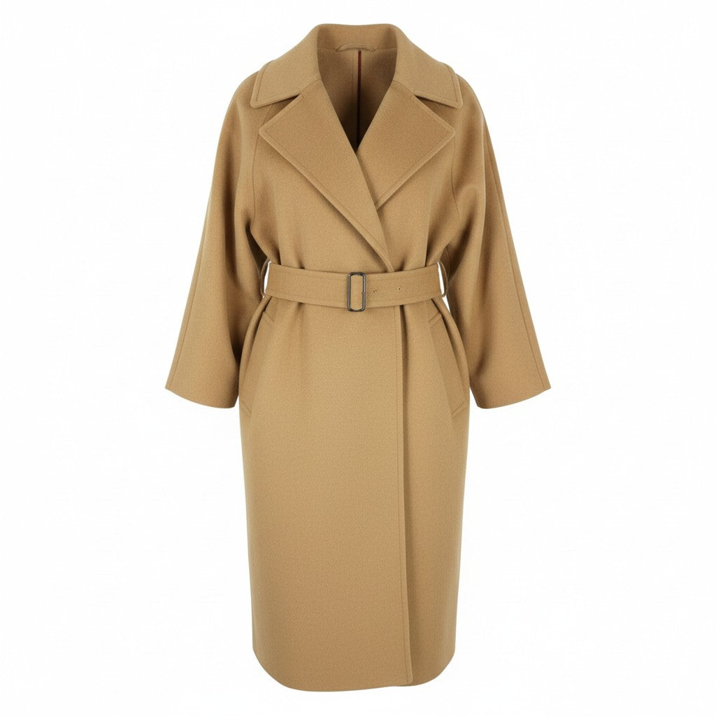 GANT Wool Blend Belted Women Coat 2XL Warm Khaki Notch Lapel Coat