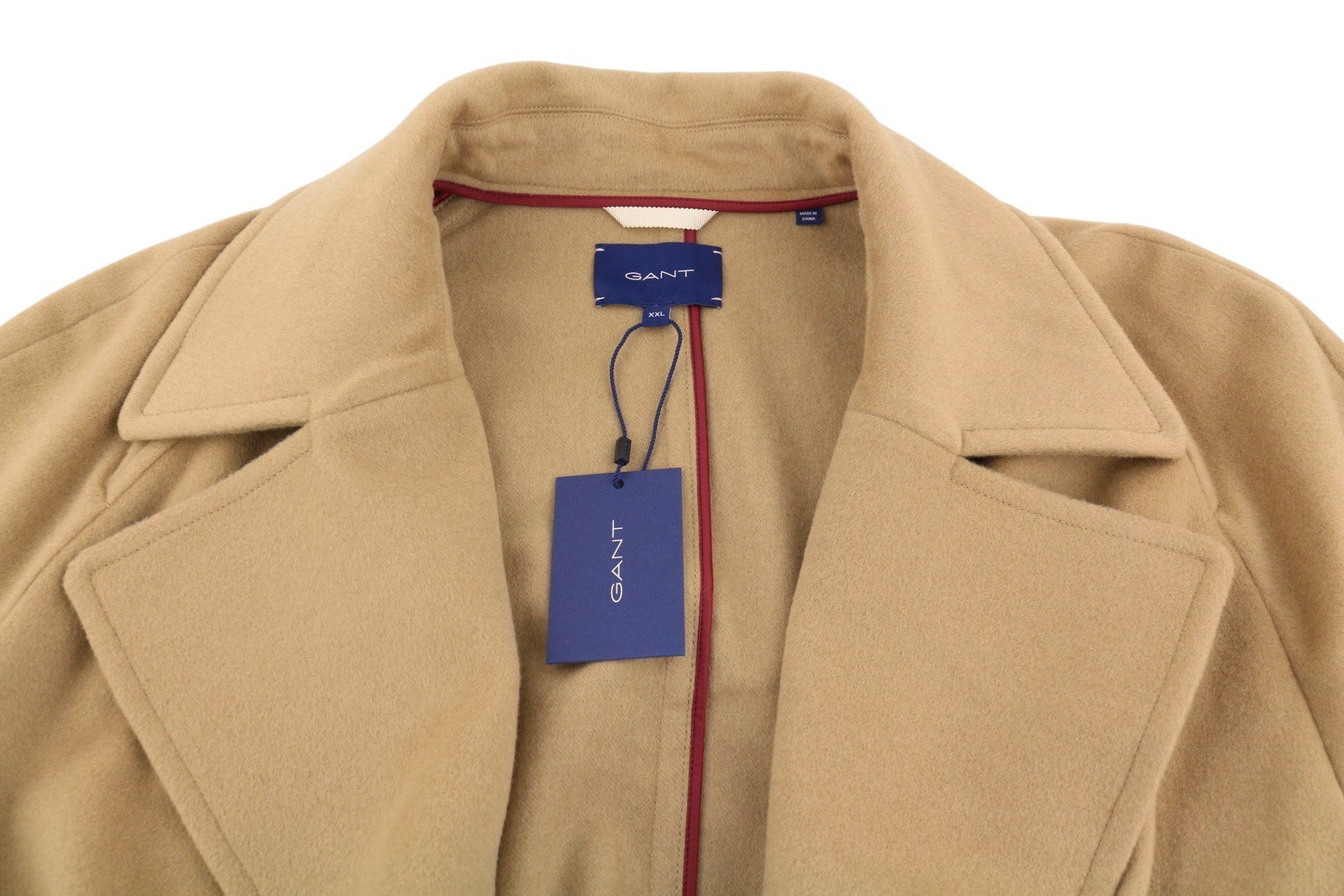GANT Wool Blend Belted Women Coat 2XL Warm Khaki Notch Lapel Coat
