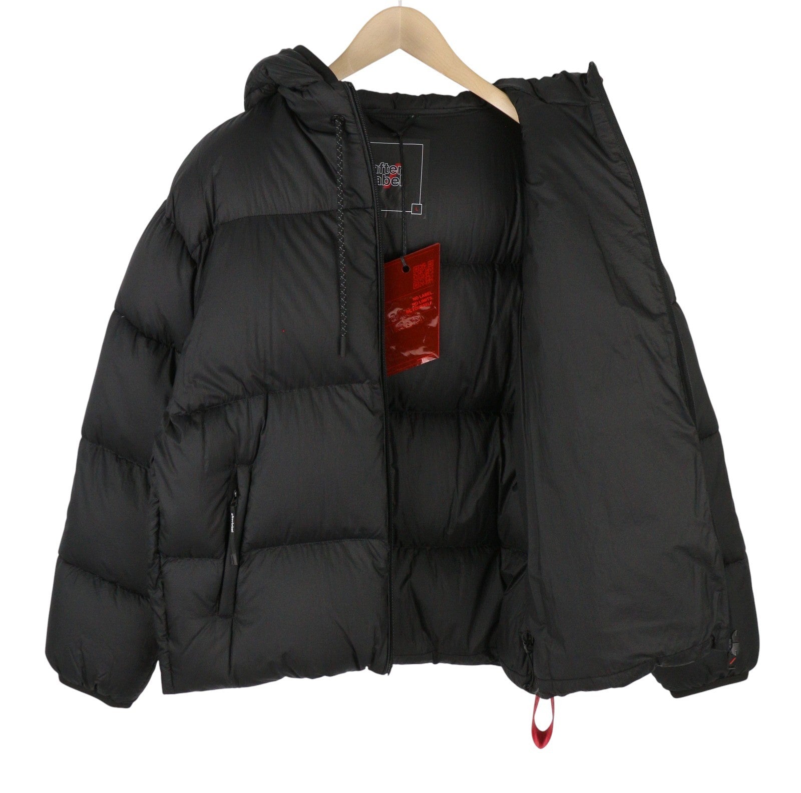 AFTER LABEL Quebec Men Jacket L Black Down Quilted Hooded Puffer RRP500