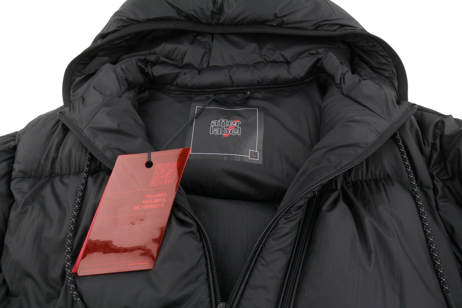 AFTER LABEL Quebec Men Jacket L Black Down Quilted Hooded Puffer RRP500