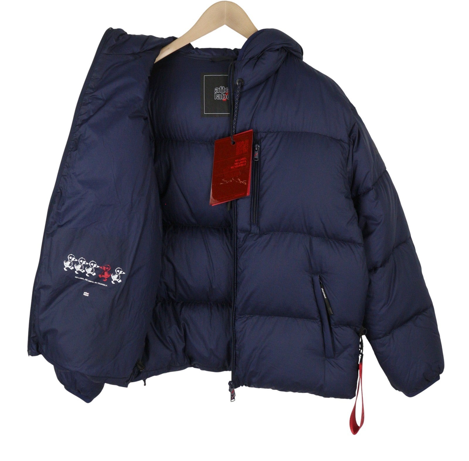 AFTER LABEL Quebec Men Jacket L Blue Down Quilted Hooded Puffer RRP500