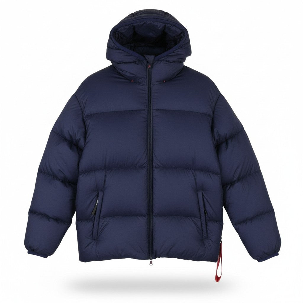 AFTER LABEL Quebec Men Jacket XL Blue Down Quilted Hooded Puffer RRP500