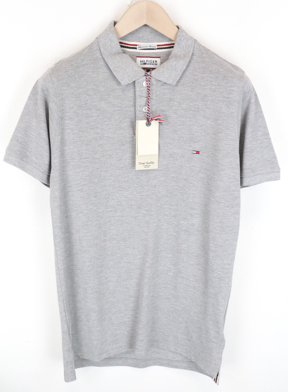 Tommy Jeans Men T-Shirt L Grey Logo Pure Cotton Short Sleeve Polo