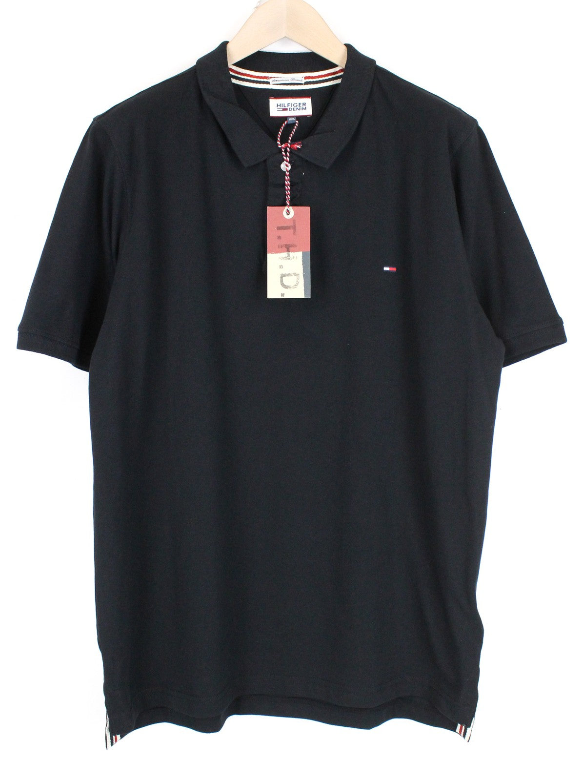 Tommy Jeans Men T-Shirt 2XL Polo Style Black Collared Logo Embroidered