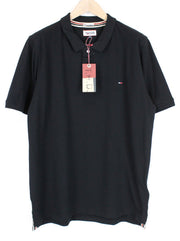 Tommy Jeans Men T-Shirt 2XL Polo Style Black Collared Logo Embroidered