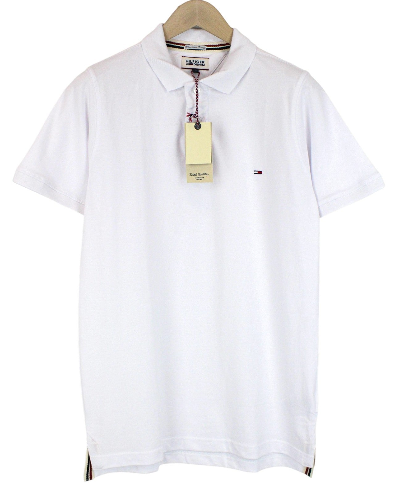 Tommy Jeans Men T-Shirt M Logo Embroidered Polo Style White Collared