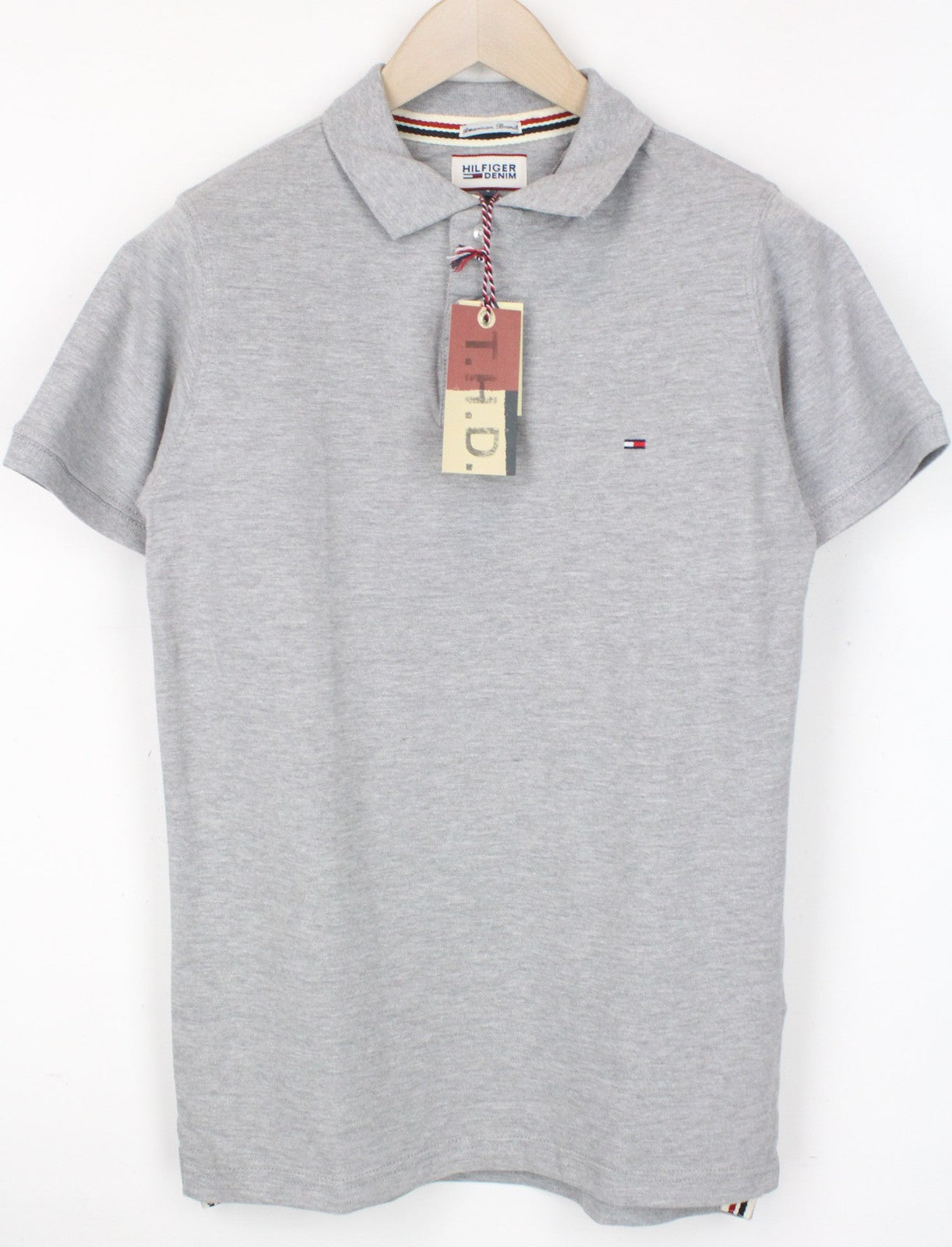 Tommy Jeans Men T-Shirt S Light Grey Jersey Melange Polo Smart Casual