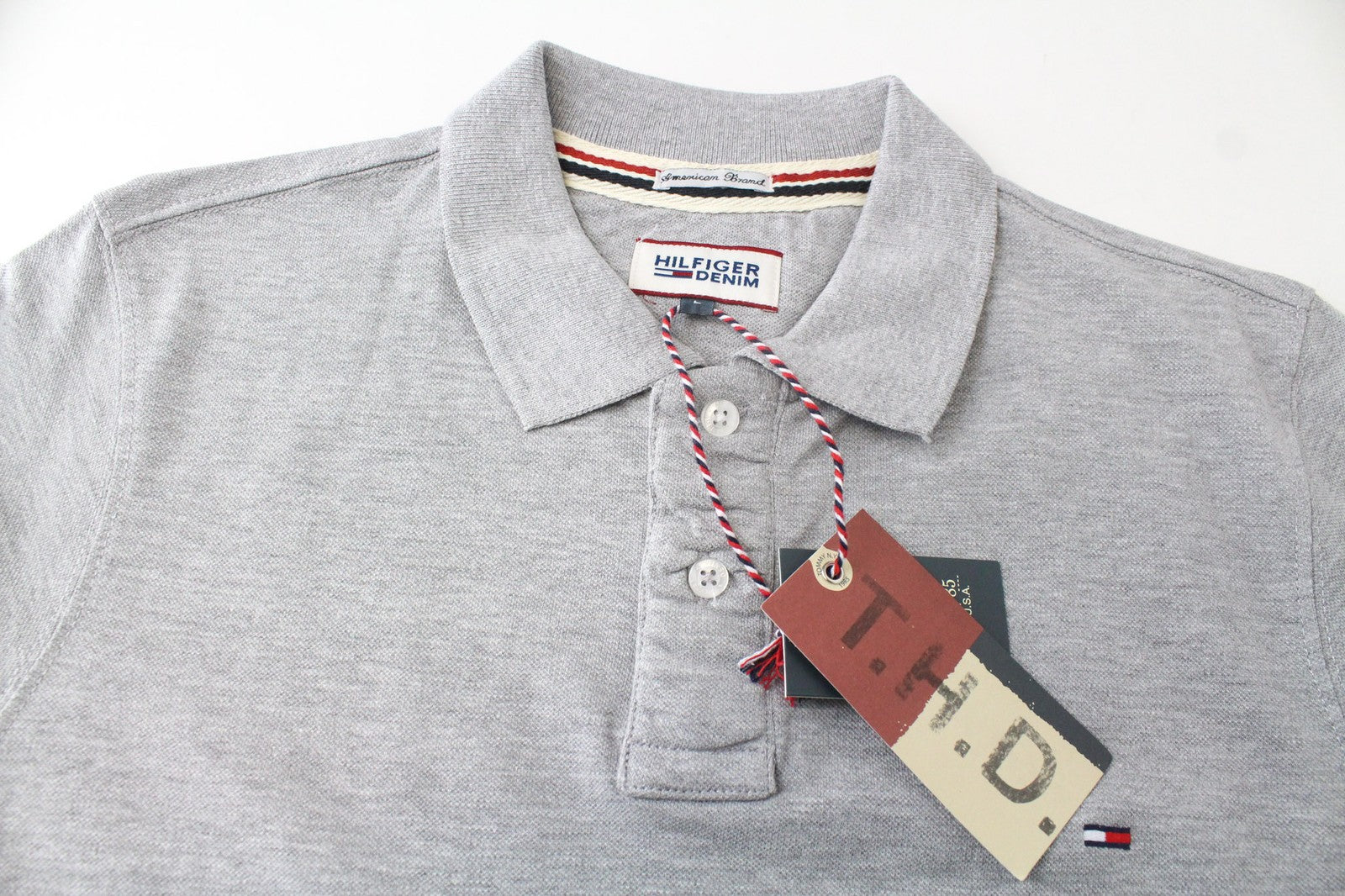 Tommy Jeans Men T-Shirt L Jersey Grey Polo Pure Cotton Logo Classic