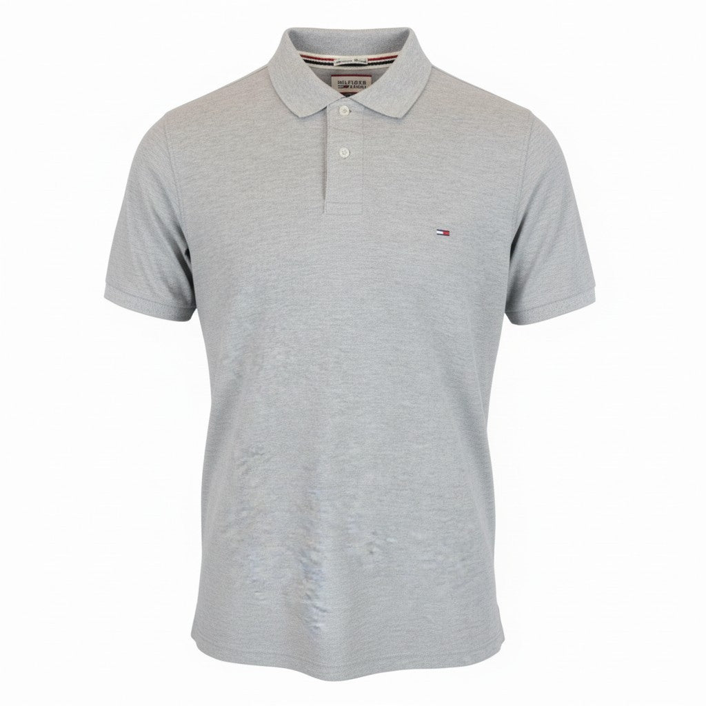 Tommy Jeans Men T-Shirt 2XL Light Grey Polo Melange Pure Cotton Jersey