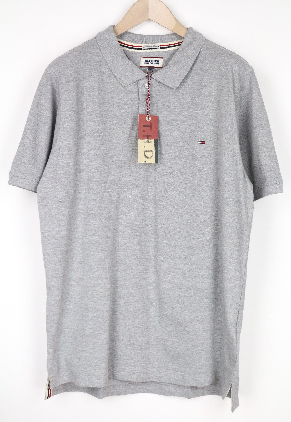 Tommy Jeans Men T-Shirt 2XL Light Grey Polo Melange Pure Cotton Jersey