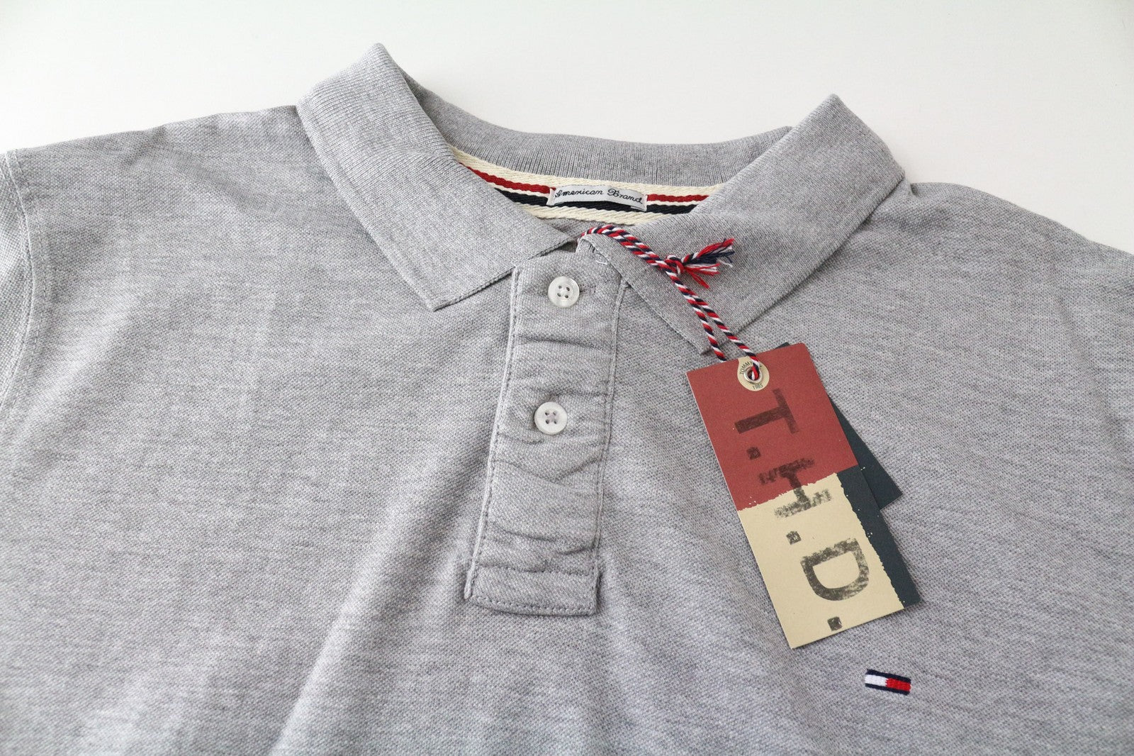 Tommy Jeans Men T-Shirt 2XL Grey Polo Melange Pure Cotton Jersey Logo