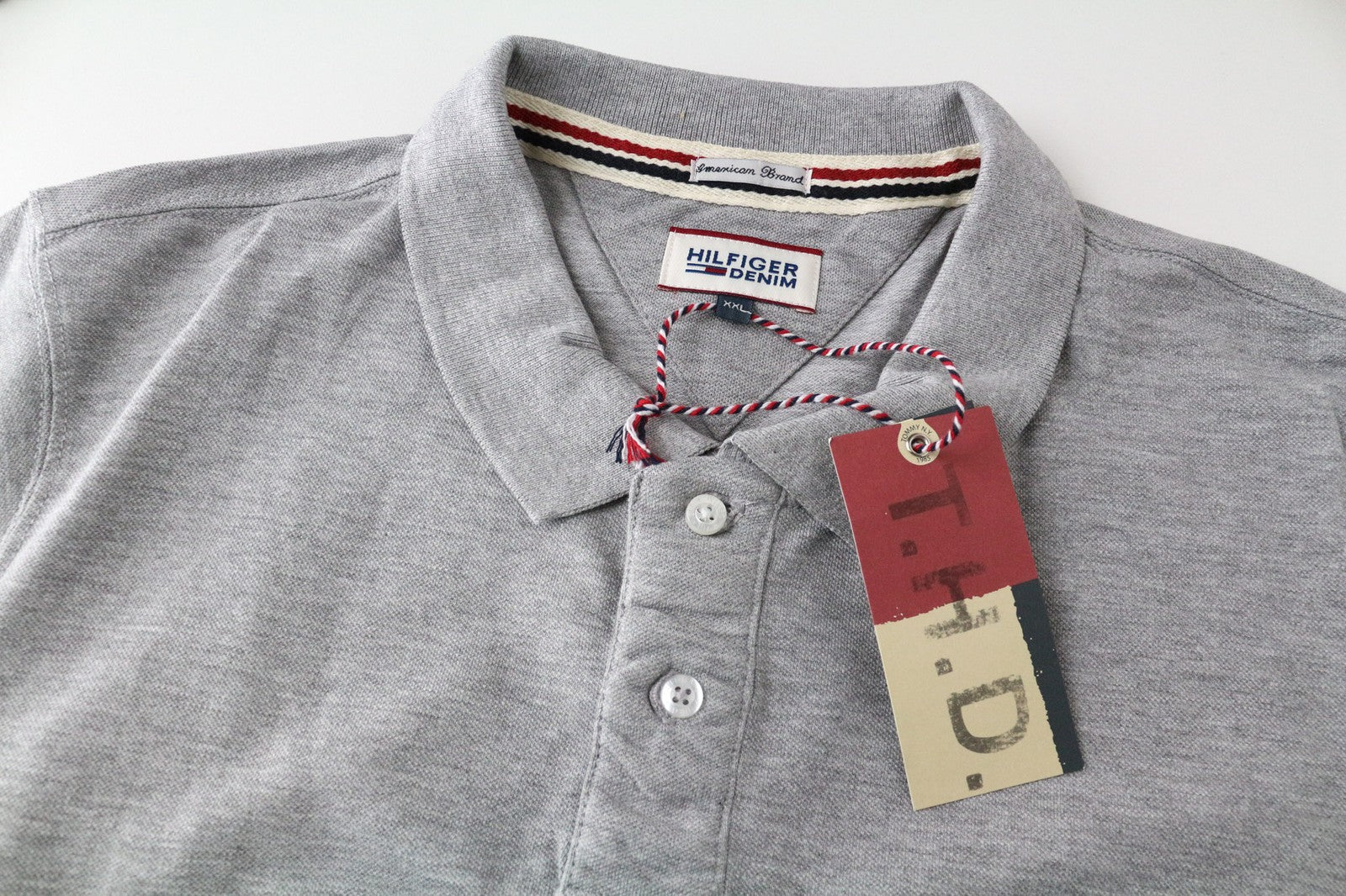 Tommy Jeans Men T-Shirt 2XL Grey Pure Cotton Short Sleeved Logo Polo